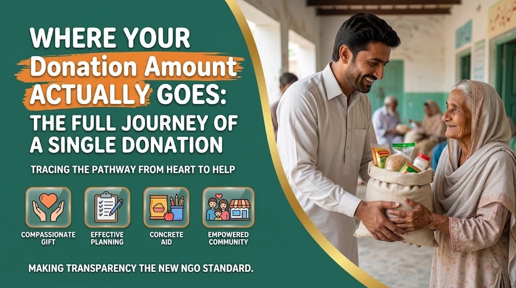 giving ration bag to needy